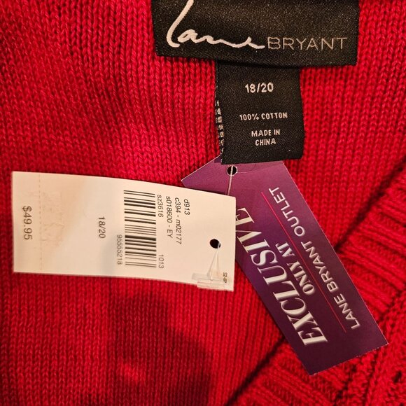 NWT Lane Bryant Womens 3X Red Open Knit V-Neck Sweater 100% Cotton Bold colorful - Picture 5 of 13